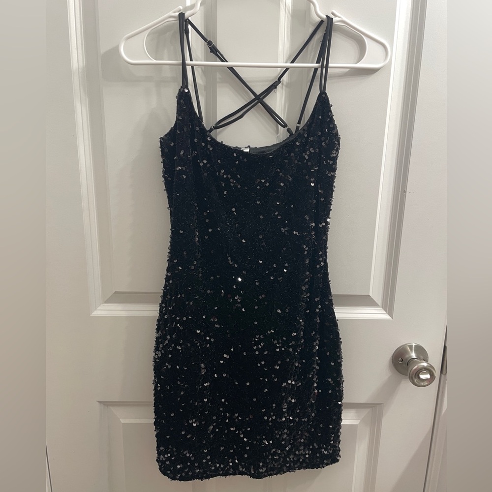 Lucy in the sky black mini dress